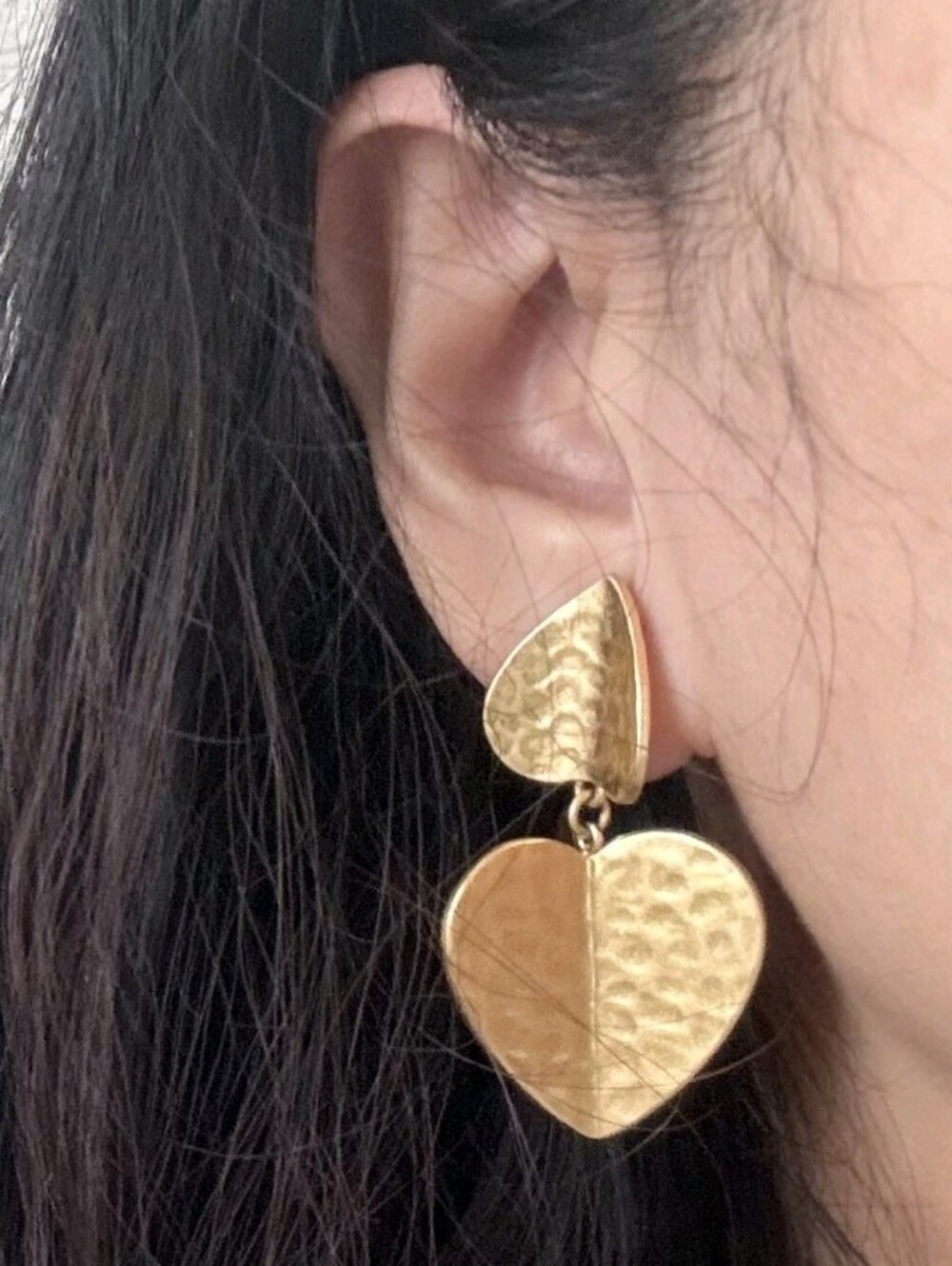 Gold Heart Drop Earrings